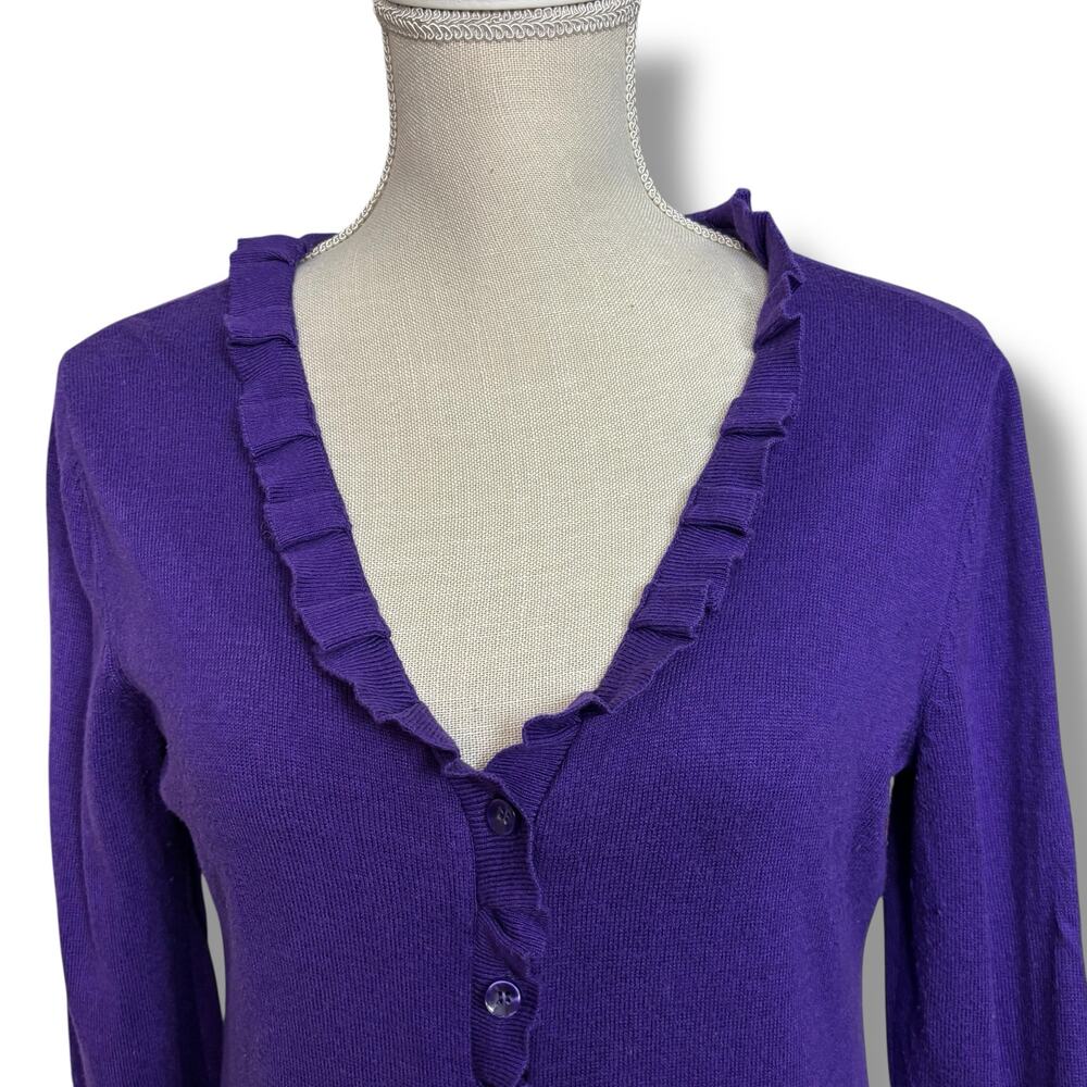 Kenneth Cole Reaction Purple Cardigan with Ruffled Neckline Size Small